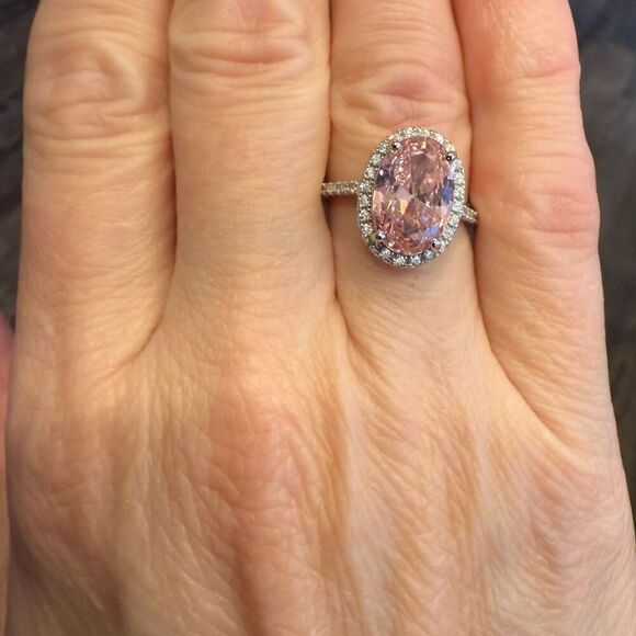 Stunning 5ct Pink Ice CZ Sterling Silver Ring Size 6 Womens Statement Accessory - Picture 5 of 11